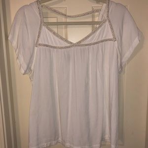 Color Block White Top with Shiny Braided Details